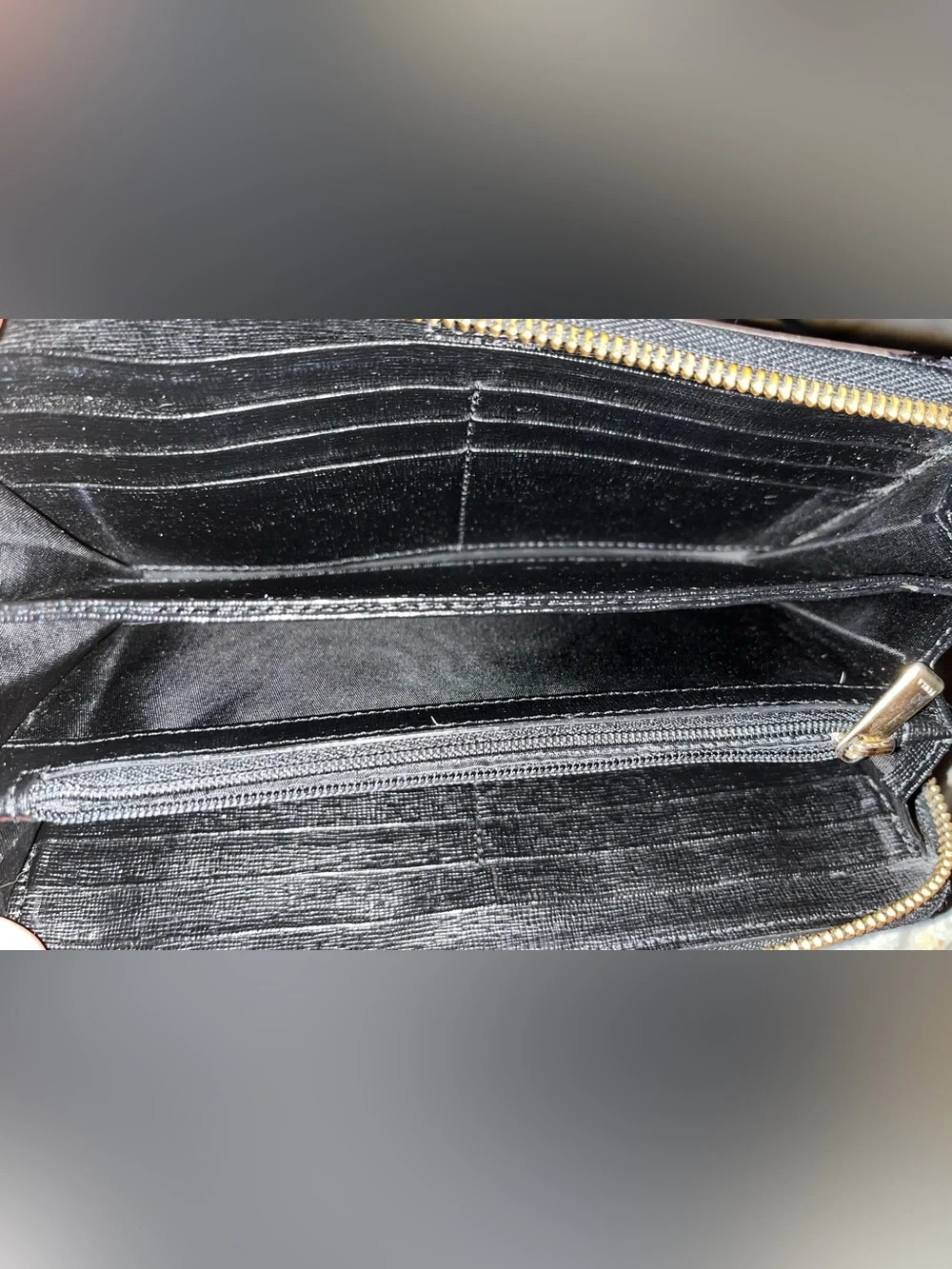 Furla EUC Black Textured Leather Zip-Around Wallet